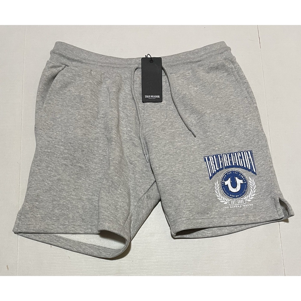 True Religion Shorts Mens XL Gray College HS Horseshoe Sweatshorts 700927 NWT